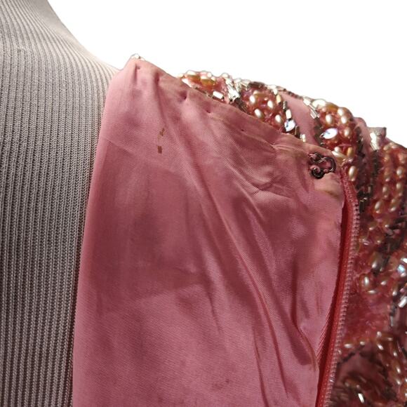 Vintage Lillie Rubin Sequin Silk Cocktail Dress Size 8 Pink Drop Waist Fit Flare - Picture 14 of 16